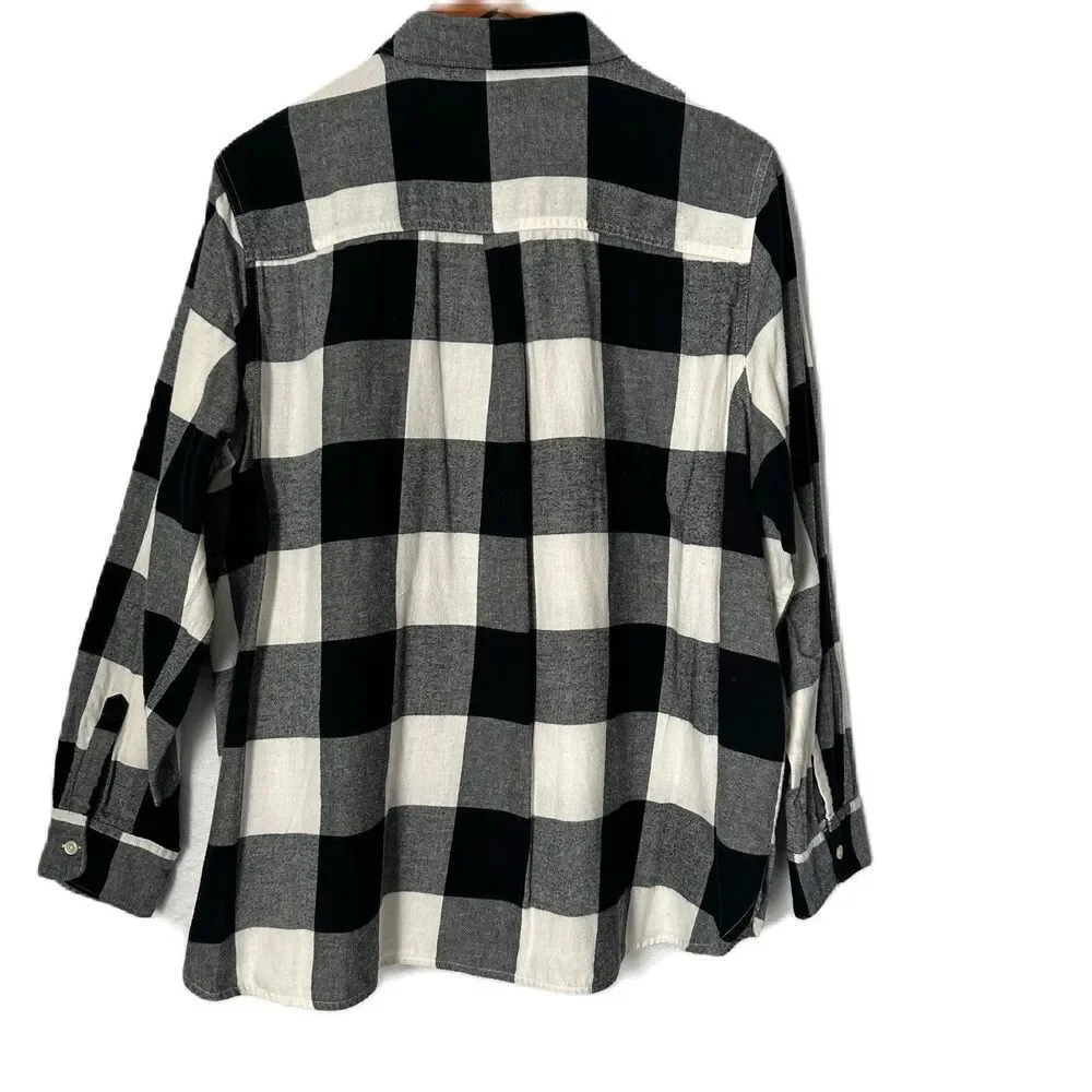 Old Navy Shirt Women XXL Black White Plaid Buffalo Classic Flannel Preppy Casual - Picture 2 of 12